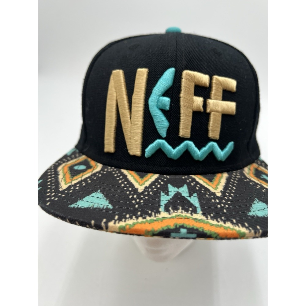 Neff Snapback Hat Black Aztec Print Brim Adjustable Flat Bill Cap